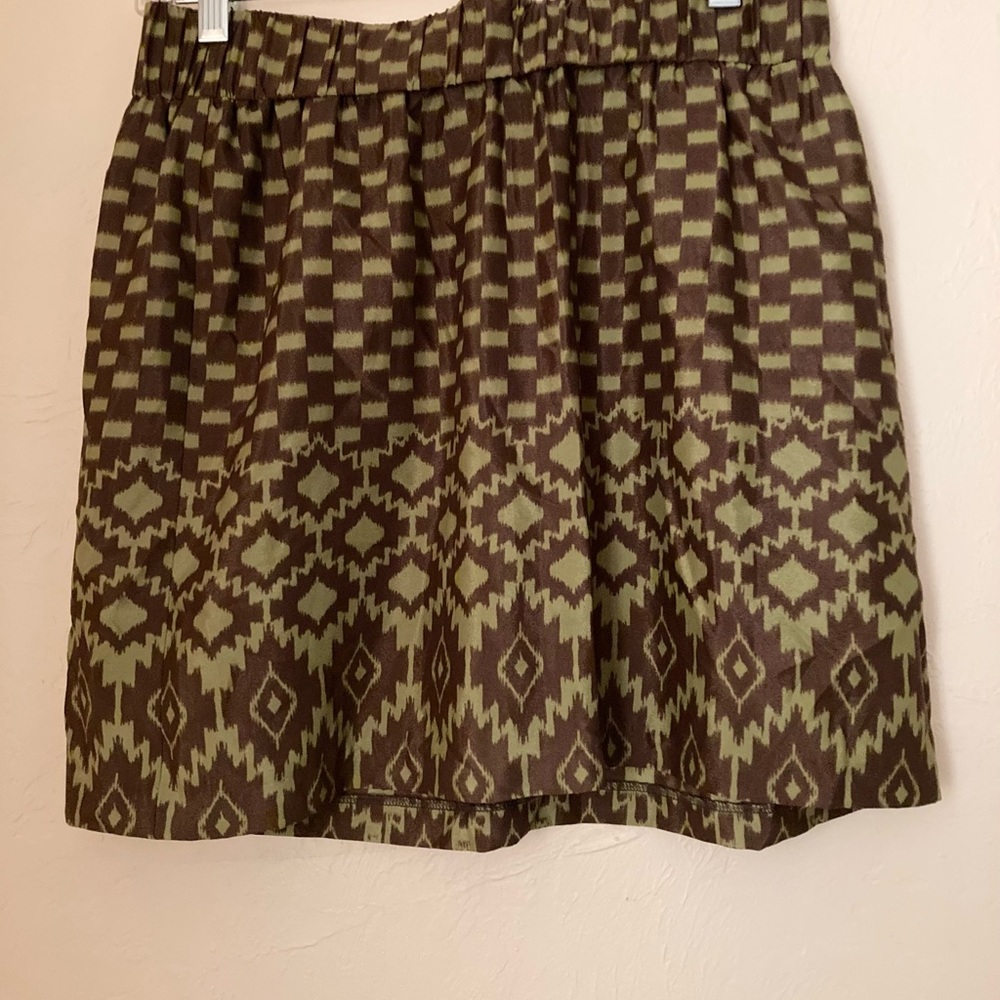 GLAM Mini Skirt Green Brown IKAT Print NWOT